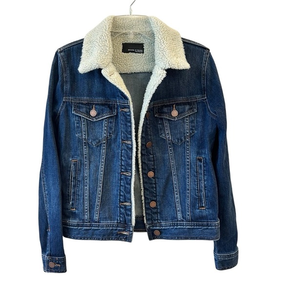 Articles of Society Dark Denim Jacket with Shearling Collar and trim- Small - Picture 1 of 9